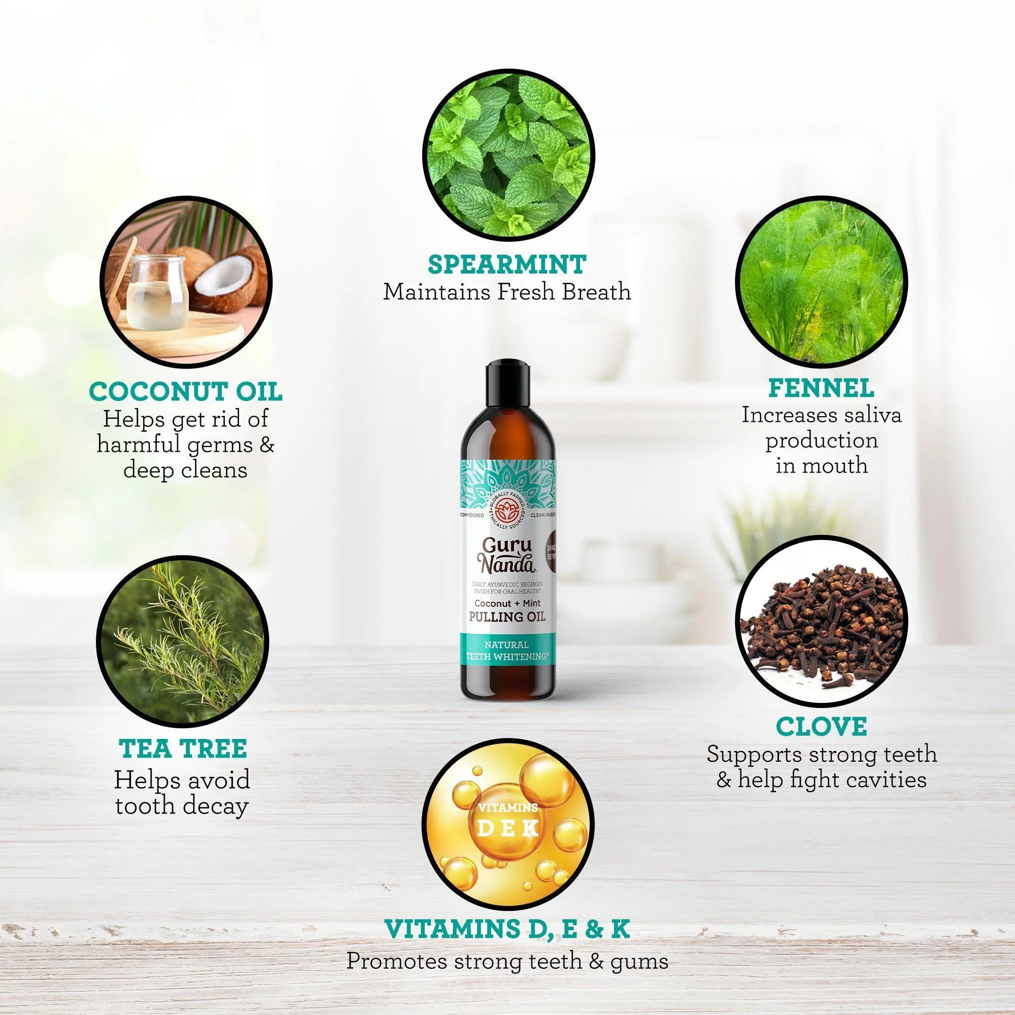 COCONUT MINT PULLING OIL +7 ESSENTIAL OILS & VITAMINS D3, E, K2- 8 OZ. (12/Case) - Image 3