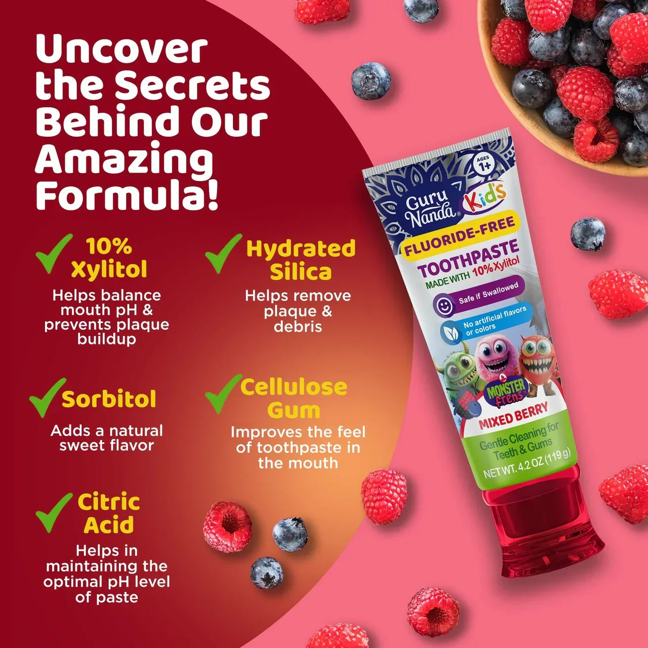 Fluoride-Free Toddler Toothpaste with 10% Xylitol - Mixed Berry Flavor - 4.2 oz - Image 3