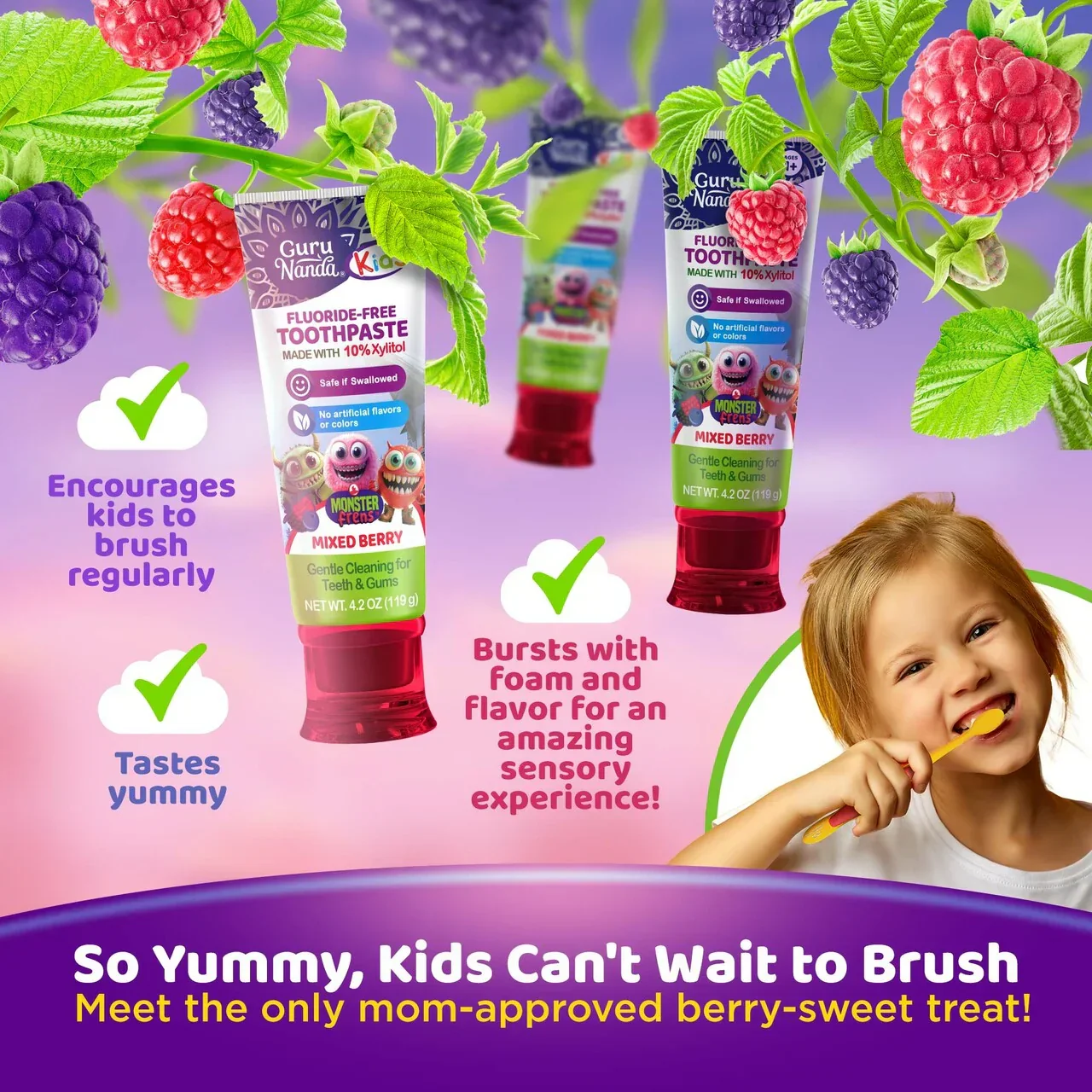 Fluoride-Free Toddler Toothpaste with 10% Xylitol - Mixed Berry Flavor - 4.2 oz - Image 4