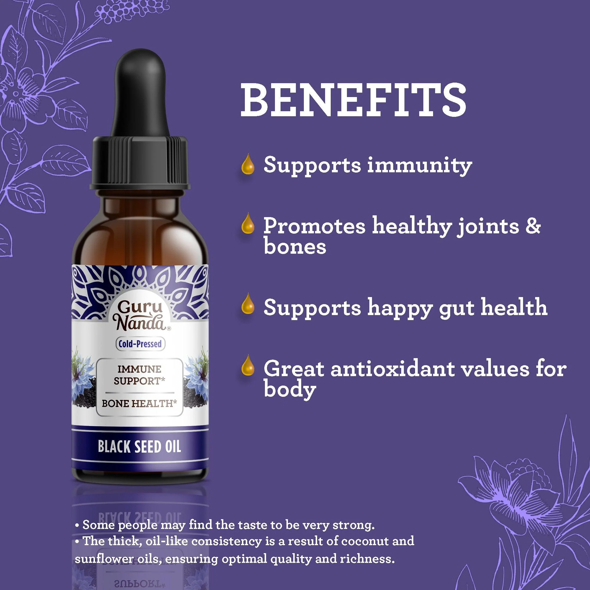 Natural Cold Pressed Black Seed Oil With Vitamin D3, K2, & E - Image 3
