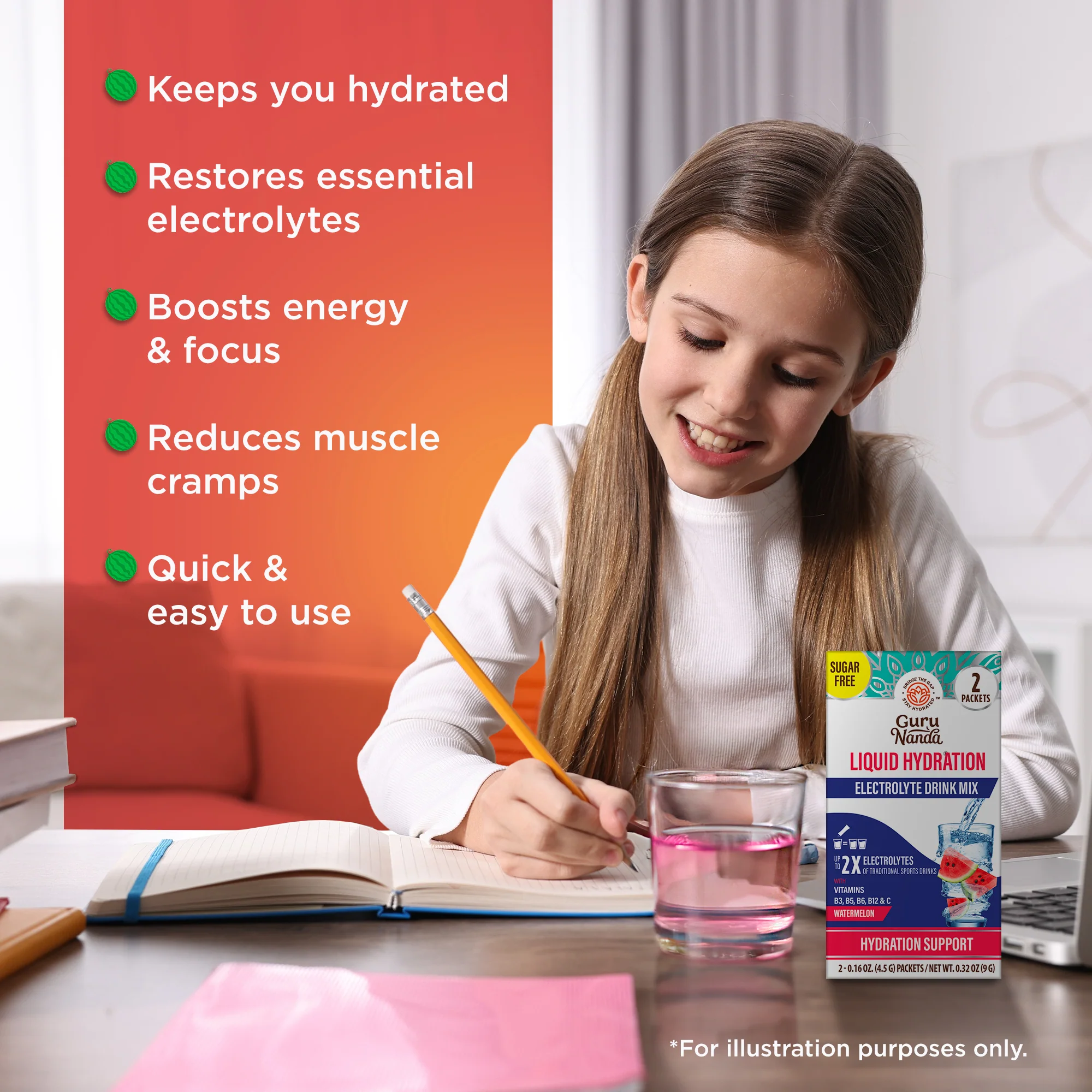 Liquid Hydration Electrolyte Drink Mix, Watermelon - 48 Count - Image 3
