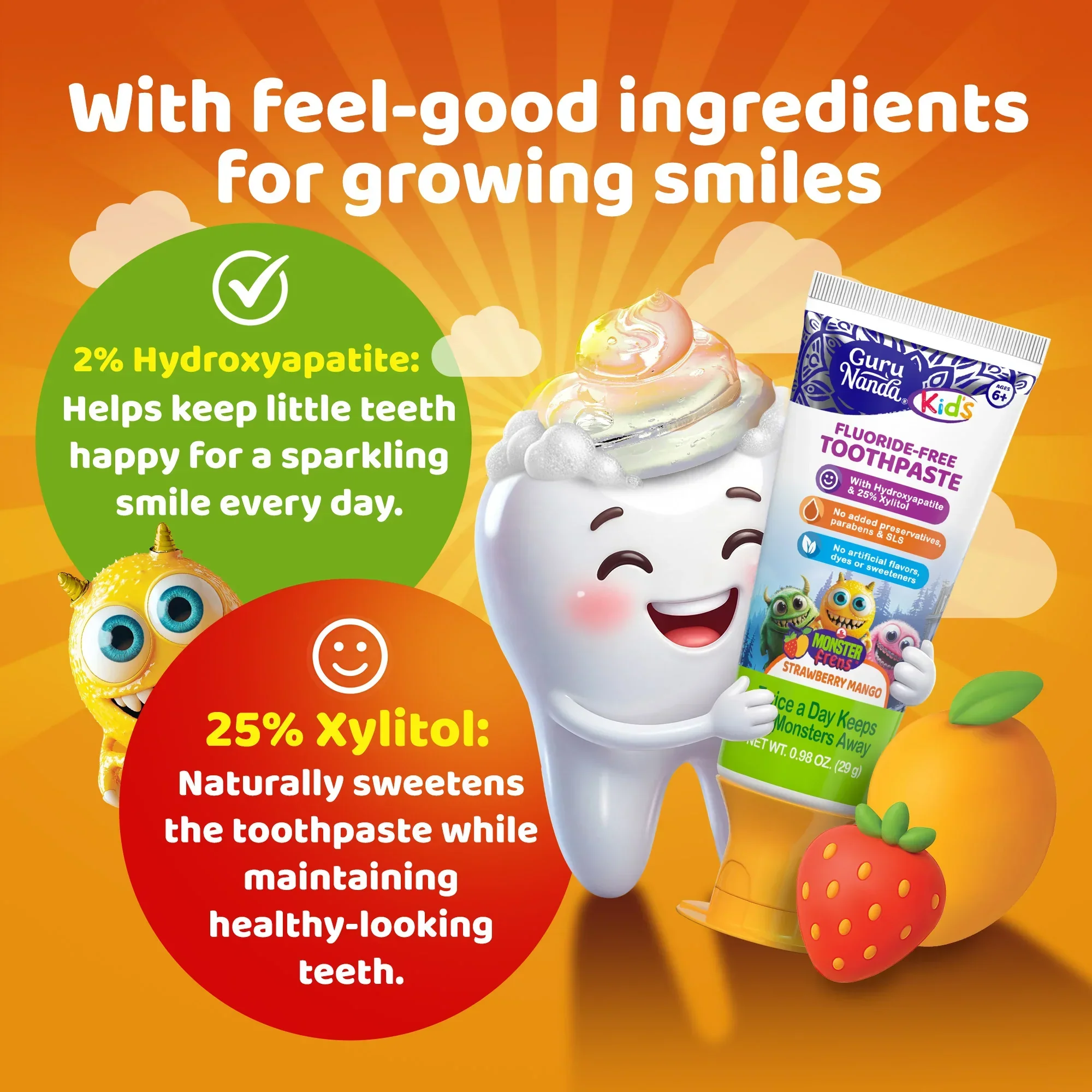 Kids Toothpaste with Xylitol & Hydroxyapatite, Strawberry Mango – 0.98 oz - Image 3