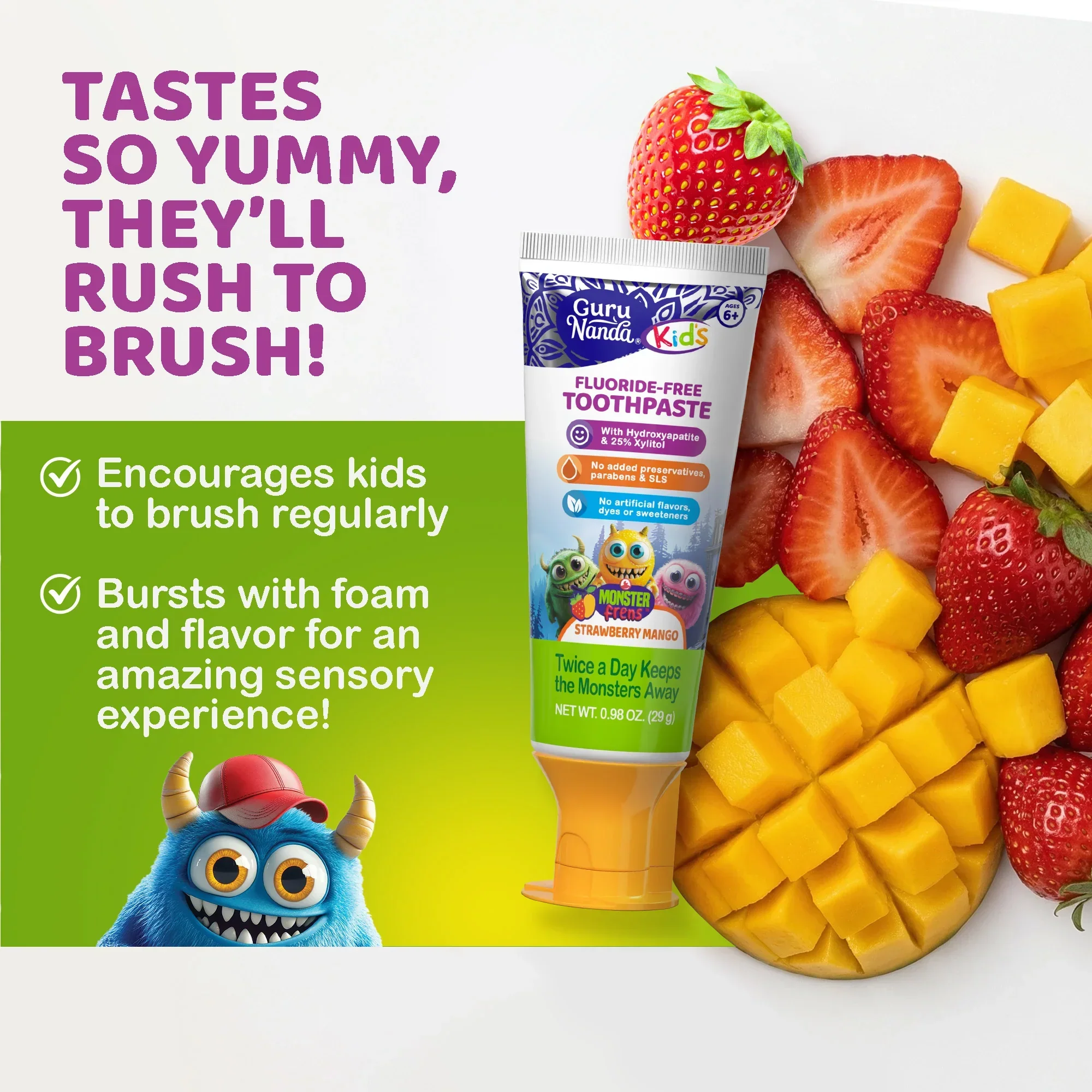 Kids Toothpaste with Xylitol & Hydroxyapatite, Strawberry Mango – 0.98 oz - Image 6