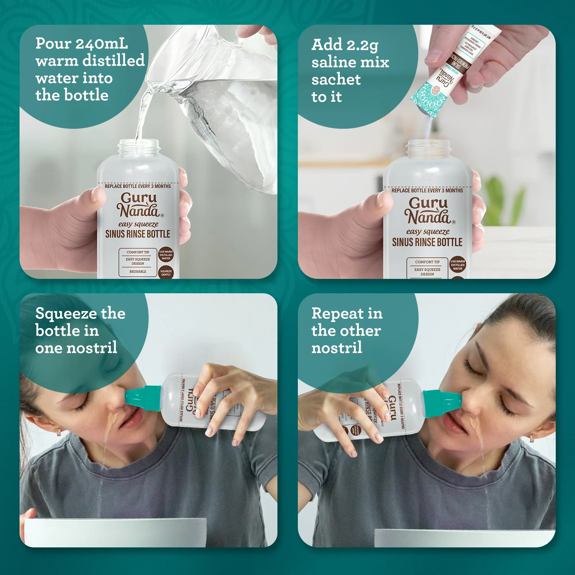 Sinus Rinse Bottle + 16 Saline Premixed Packets - Image 6